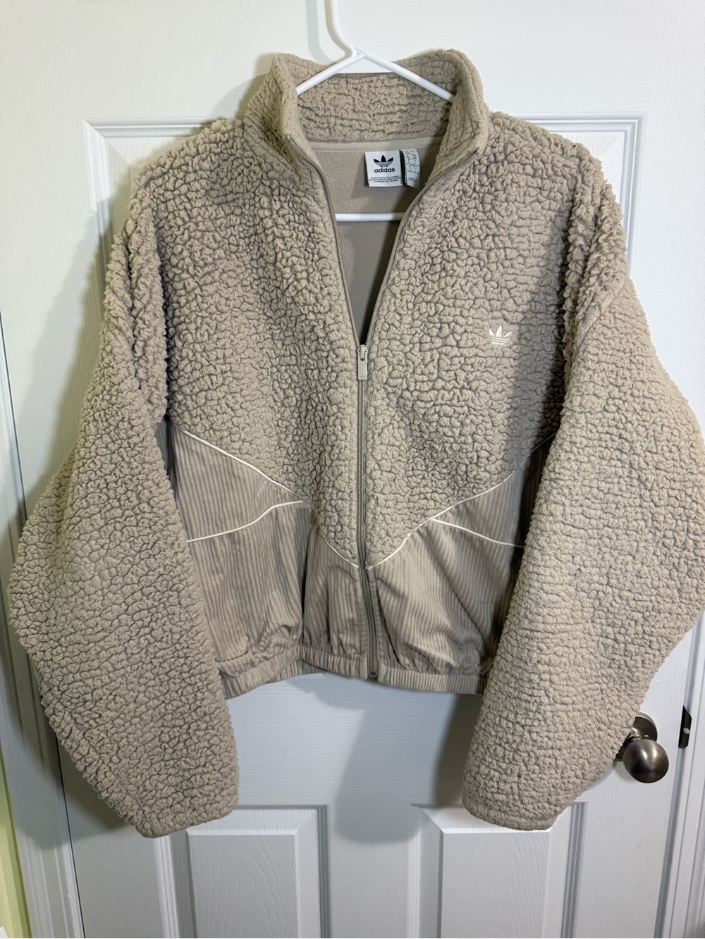 Adidas Women’s Adicolor Corduroy Fleece Mix Jacket in Wonder Beige